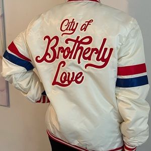 Philly 76 bomber jacket size LG. Fits oversized for women or classic on men.